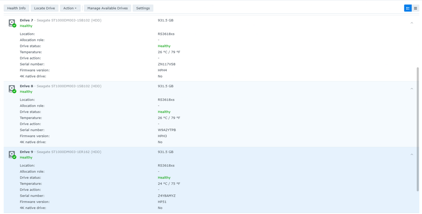 Synology 12 bay NAS RackStation RS3618xs 2U, 12x 1TB HDDs