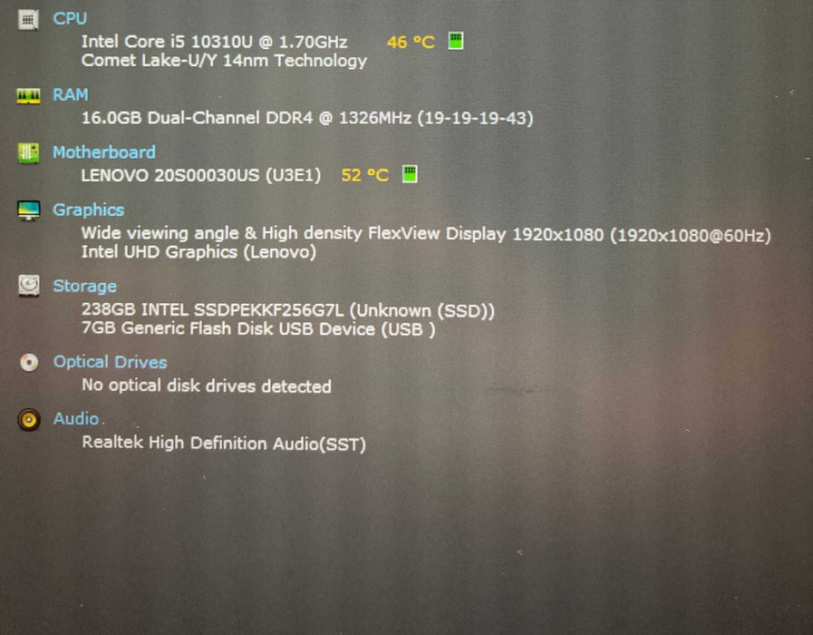 Lenovo ThinkPad T14 Gen 1 Core i5-10310U@1.70GHz 16GB RAM 256GB SSD READ  Lap200