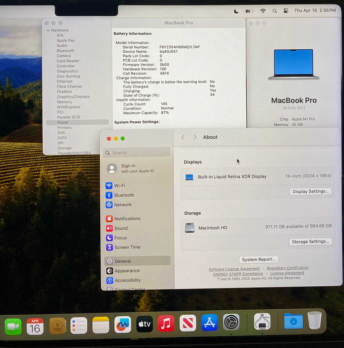 Apple MacBook  Pro 14 ' 2021 M1 Pro 32GB RAM 1TB SSD No Power Adapter