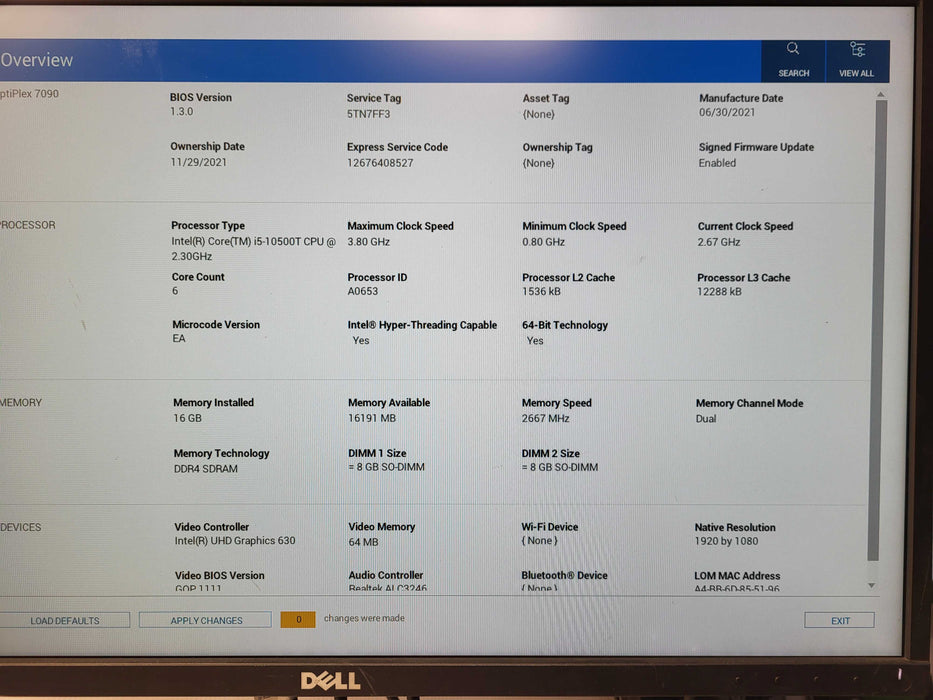 Dell OptiPlex 7090 Micro Intel Core i5-10500T, 16GB DDR4, 256GB NVMe w/ AC Q$