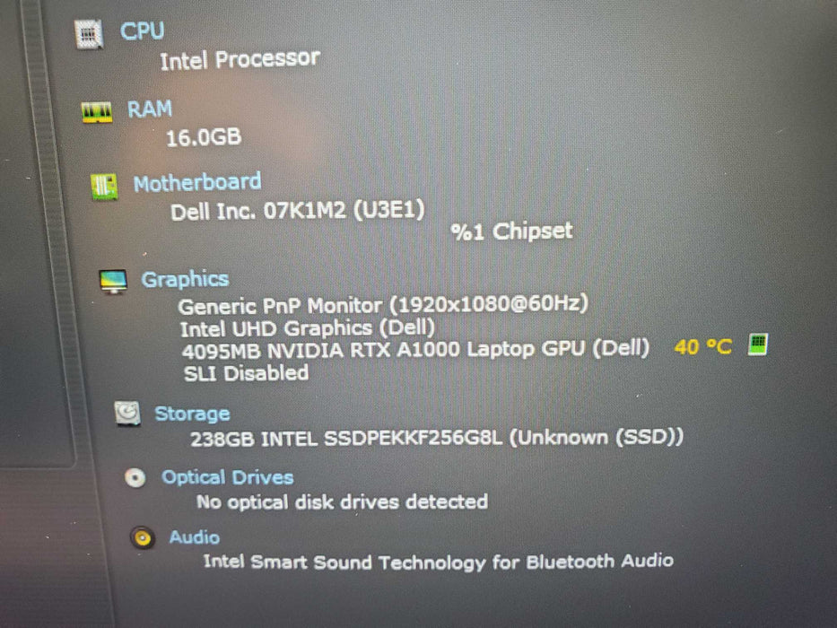 Dell Precision 3571 i7-12700H @ 2.40GHz 16GB DDR5 256GB NVMe   Lap200