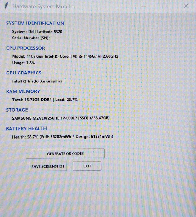 Dell Latitude 5320, i5-1145G7 @ 2.60GHz, 16GB DDR4, 256GB NVMe, FR KB  Lap200