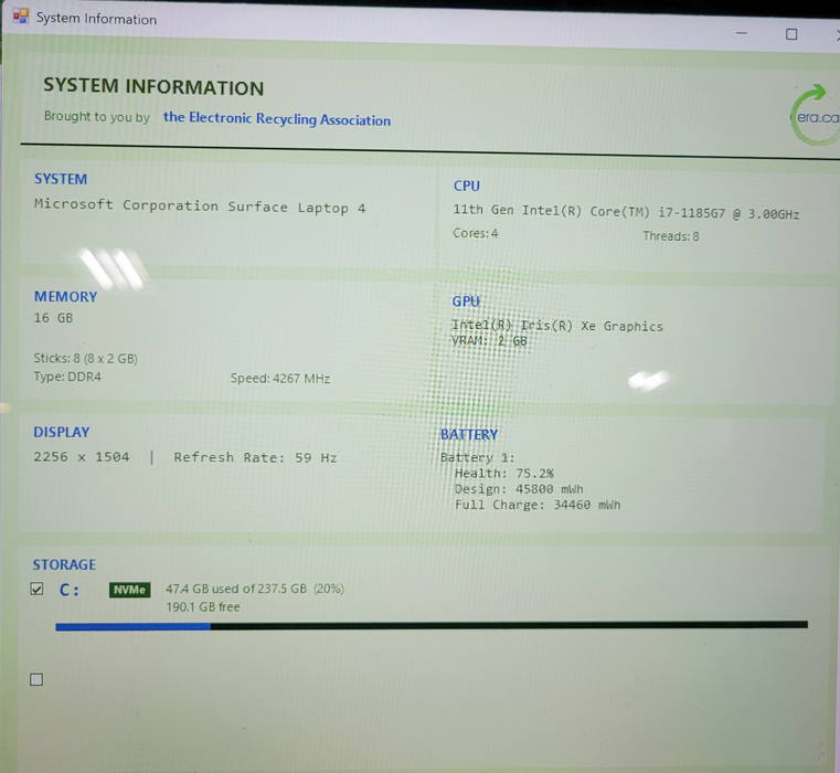 Surface Laptop 4 i7-1185G7 @3.00GHz 16GB DDR4 256GB SSD | READ!!  Lap200
