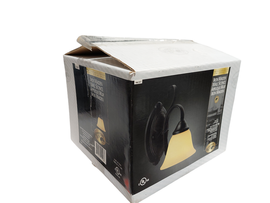 Iron Maiden Wall Scone Hampton Bay Light Matte Black Opal Glass  =