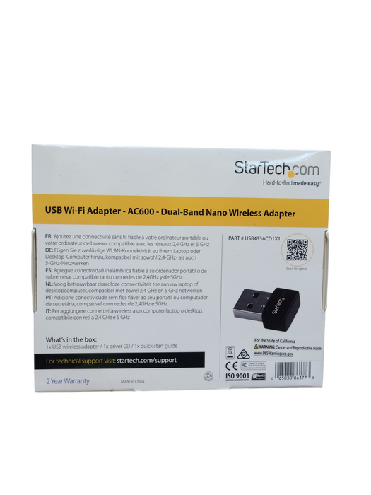 Lot 2x StarTech Wi-Fi Adapter - AC600 Dual-Band Nano Wireless USB433ACD1X1