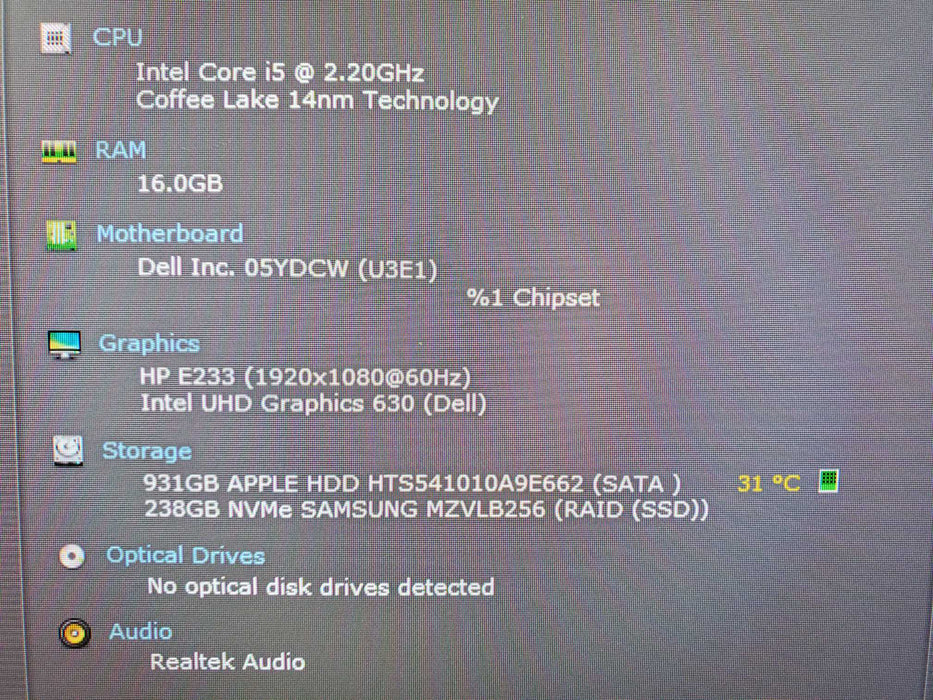 Dell OptiPlex 3070 USFF i5-9500T @2.20GHz, 16GB DDR4, 256GB NVMe 1TB HDD