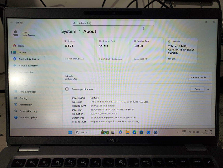 Dell Latitude 5420 Core i5-1145@2.6GHz 24GB RAM 256GB SSD    Lap200