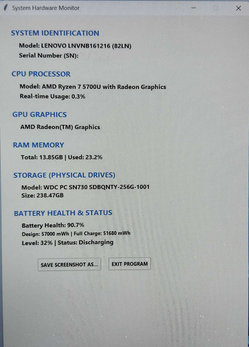 Lenovo IdeaPad 5, Ryzen 7 5700U, 16GB DDR4, 256GB NVMe, No AC  Lap200