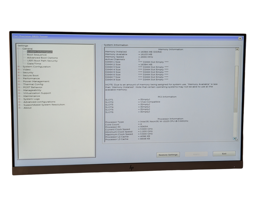 DELL Precision 5820 Intel Xeon W-2123 16GB RAM 256GB SSD  -