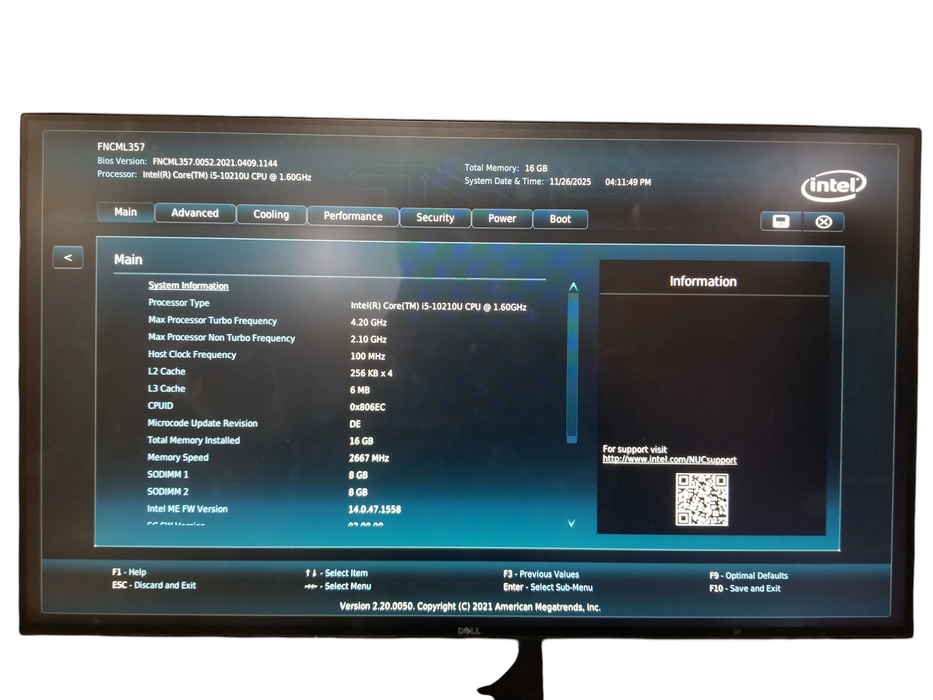 Intel NUC NUC10i5FNH, Core i5-10210U 1.60GHz, 16GB DDR4, 240GB NVMe W/Adapt