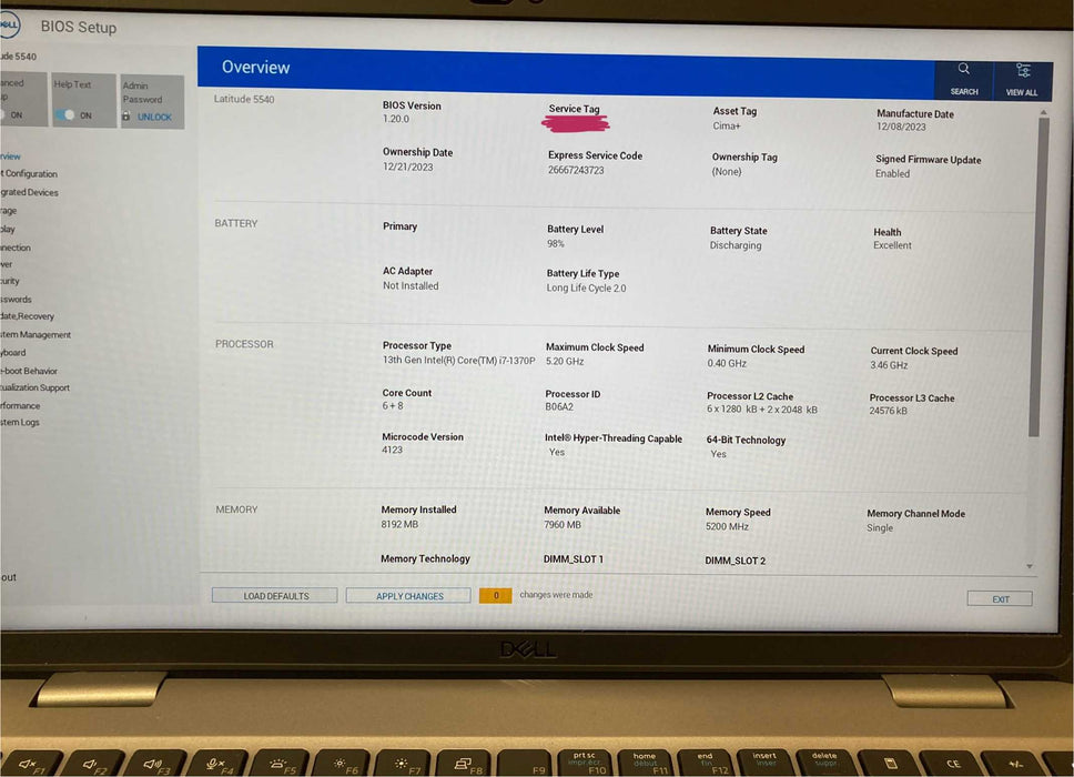 Dell Latitude 5540 i7-1370P BIOS Locked Missing Key For Parts/Repair READ!  Lap200