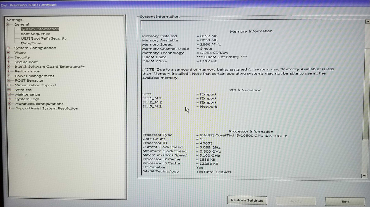 Dell Precision 3240 Compact Intel i5-10500 CPU 3.10GHz 8GB RAM - No HDD Q