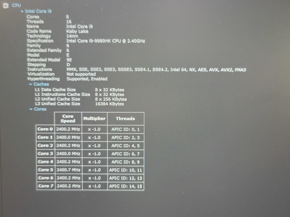 Dell Precision 7740 i9-9880HK 32GB DDR4 AMD WX 7130 256GB SSD PARTS/REPAIR  β Lap200