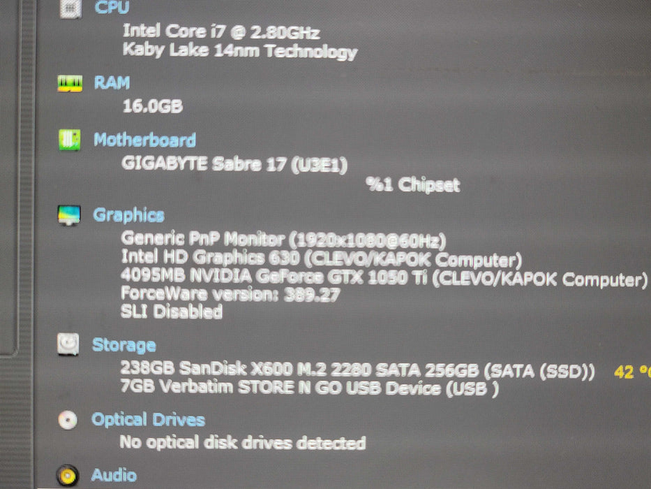 Gigabyte Sabre 15 i7-7700HQ 16GB DDR4 GTX 1050 Ti 256GB M.2 SSD PARTS/REPA  β BudLap