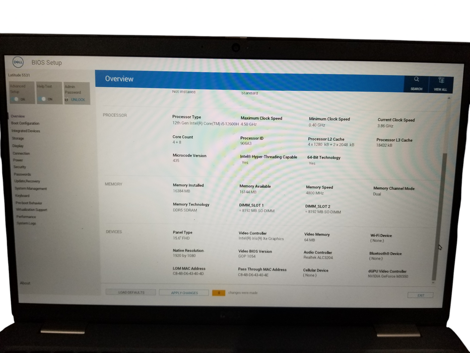 Dell Latitude 5531, Intel Core i5-12600H @2.20GHz, 16GB DDR5, 256GB NVMe   Lap200