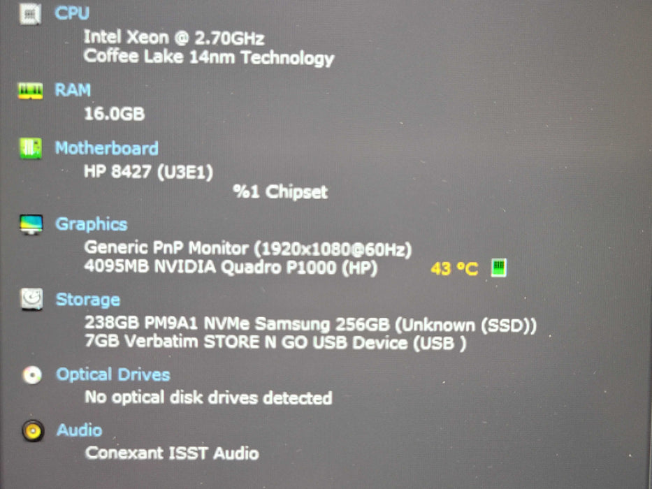 HP ZBook Studio G5 Xeon E-2176M 16GB DDR4 Quadro P1000 256GB SSD β Lap200