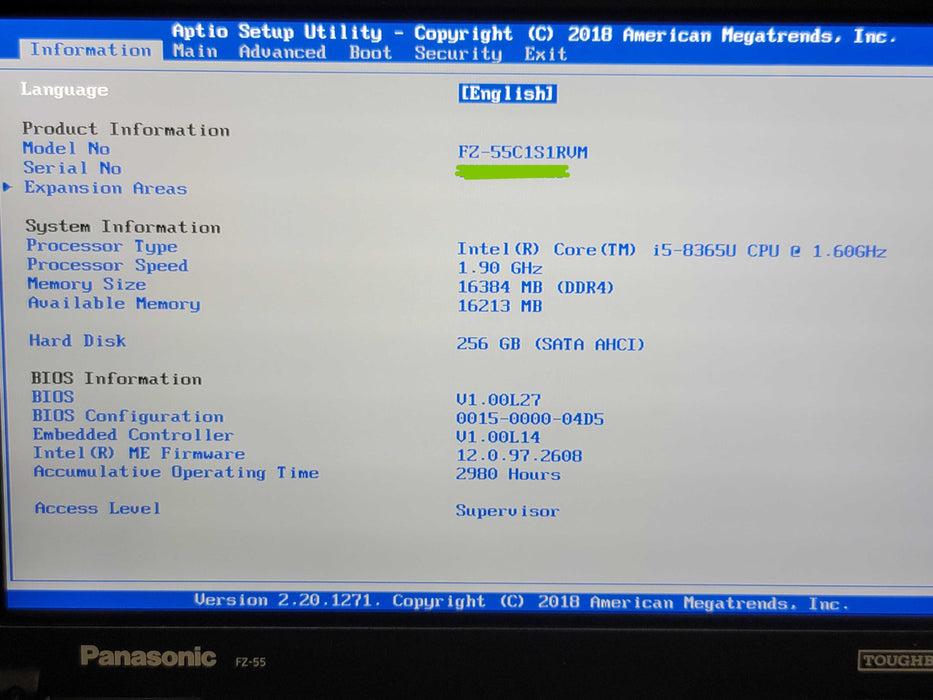 Panasonic ToughBook FZ-55 MK1 i5-8365U 16GB DDR4 256GB NVMe 2980Hrs Touch ! β Lap200
