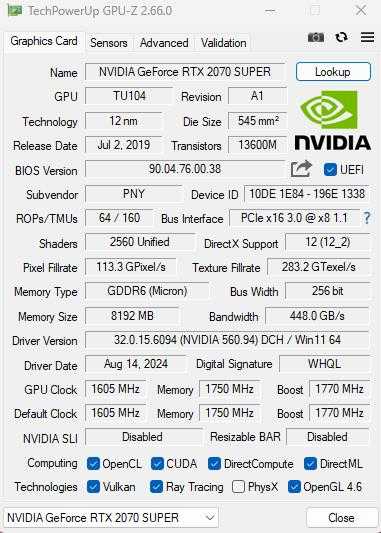 PNY GeForce RTX 2070 Super 8GB GDDR6 Desktop Gaming GPU Q