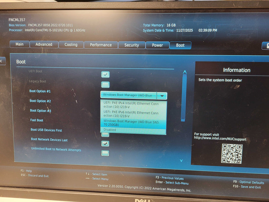 Intel NUC NUC10i5FNH, Core i5-10210U 1.60GHz, 16GB DDR4, 250GB NVMe No AC Q$