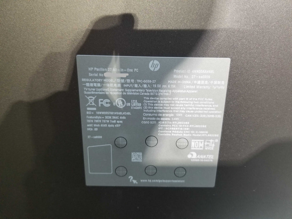 HP Pavilion Touch 27" AiO Pc Intel i5-8400T CPU 1.70GHz 8GB RAM 238GB NVMe