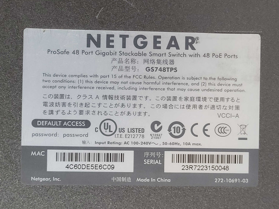 Netgear ProSafe GS748TPS 48-Port Gigabit Stackable Smart Switch w/ 48x PoE _