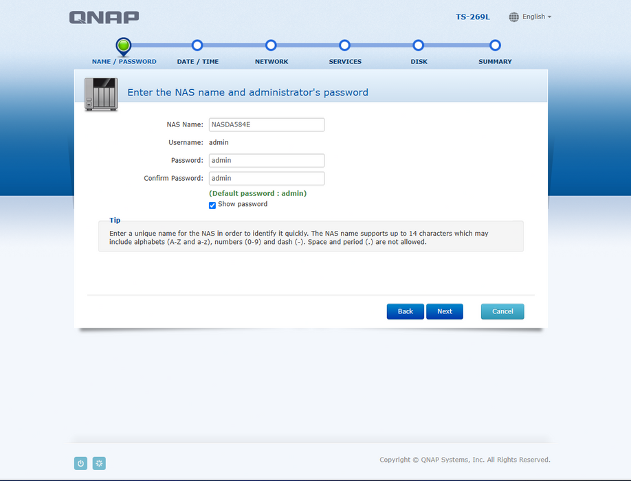 QNAP NAS TS-269L, 2-Bays NAS w/ 2x 2TB HDDs, No Power Adapter