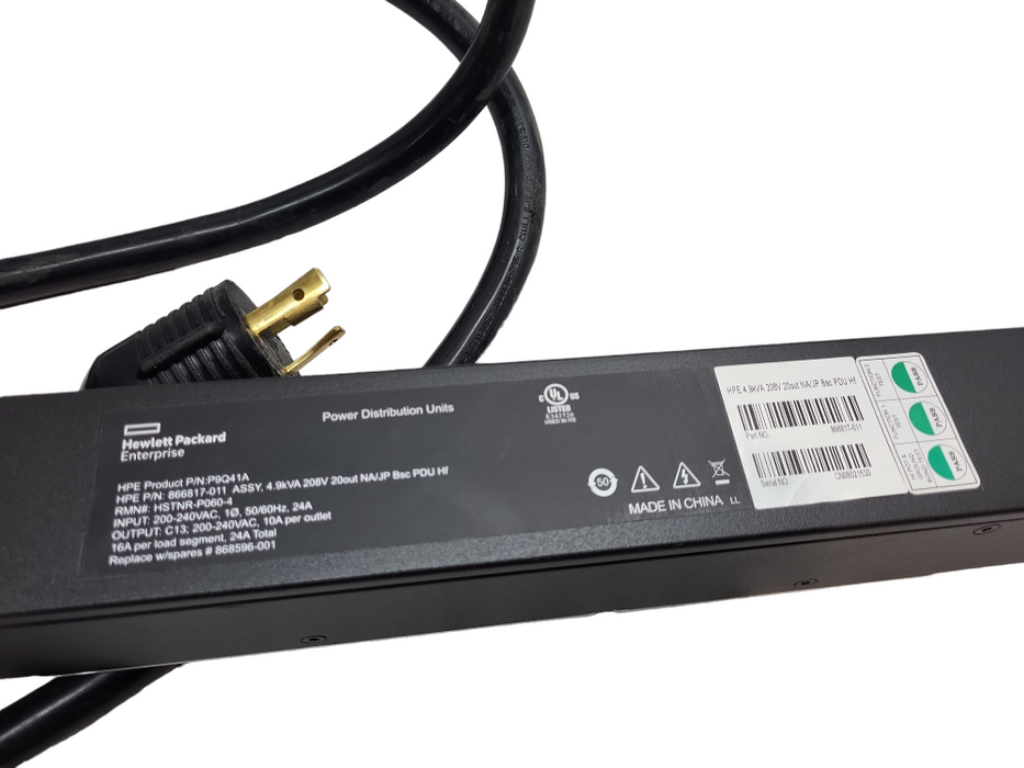 HPE G2 Basic 4.9kVA/L6‑30P 24A/208V Outlets (20) C13/Vertical NA/JP PDU Q&
