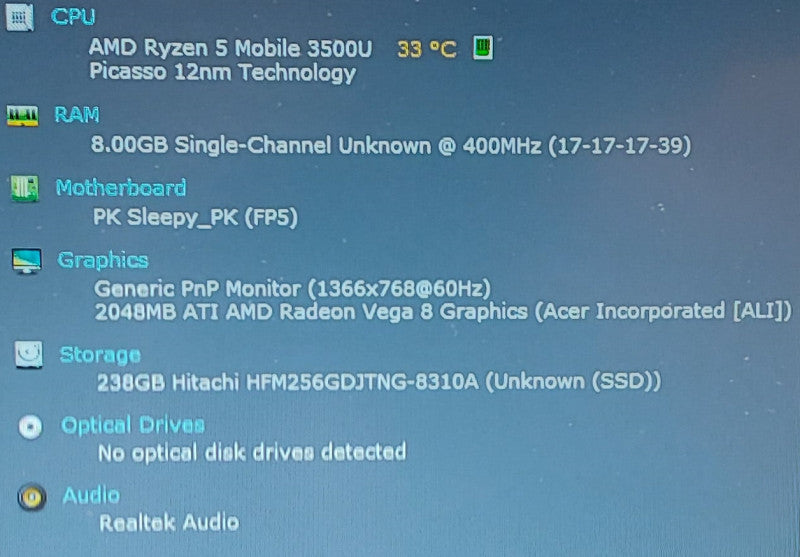 Acer Aspire A315-42 Ryzen 5 3500U 2.1GHz 8GB RAM 256GB SSD 15.6\\"