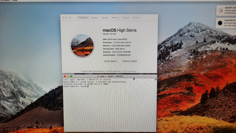 Apple iMac 21.5\\" Late 2013 i5-4570R 2.7Ghz 8GB RAM 1TB HDD NO OS