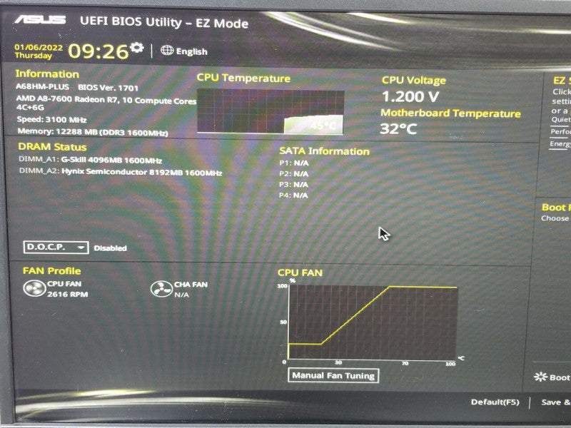 ASUS A68HM-PLUS Socket FM2+ w/ AMD A8-7600 @ 3.10Ghz w/ 12GB DDR3
