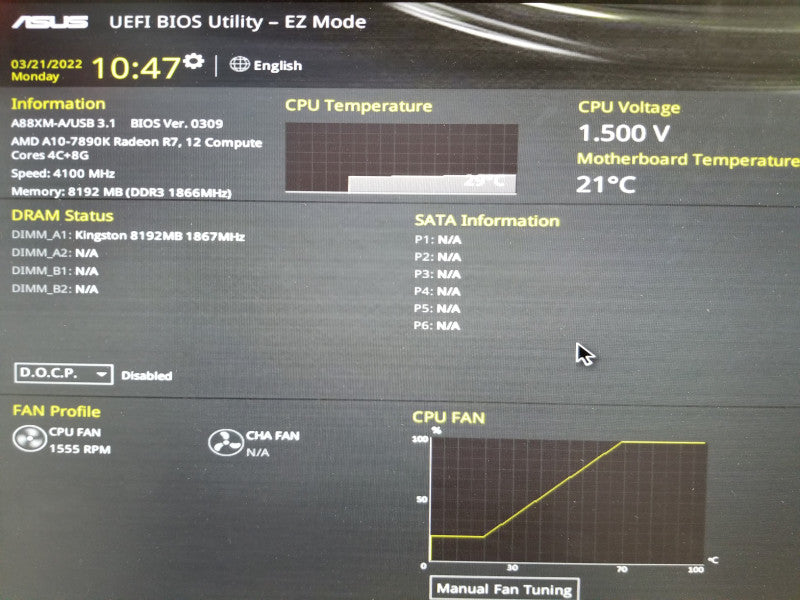 ASUS A88XM-A/USB3.1Motherboard AMD A10-7890K Radeon R7 8GB RAM No I/O Shield