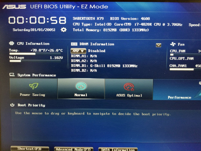 ASUS Sabertooth X79 Motherboard w/ i7-4820K@3.7GHz, 8GB RAM