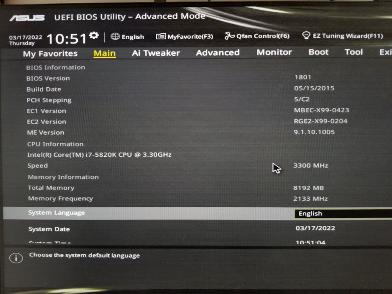 Asus X99-A/USB 3.1 Motherboard w/ i7-5820K@3.3GHz, 8GB RAM