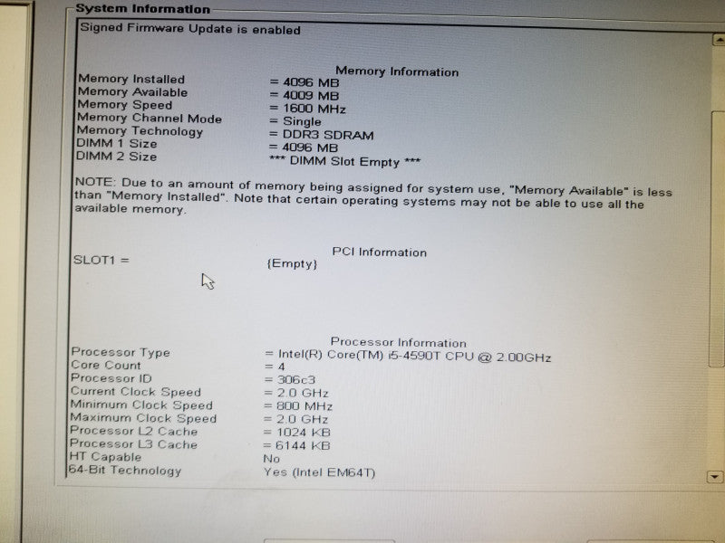 Dell OptiPlex 7040, i5-4590T@2GHz , 4GB RAM, No HDDs
