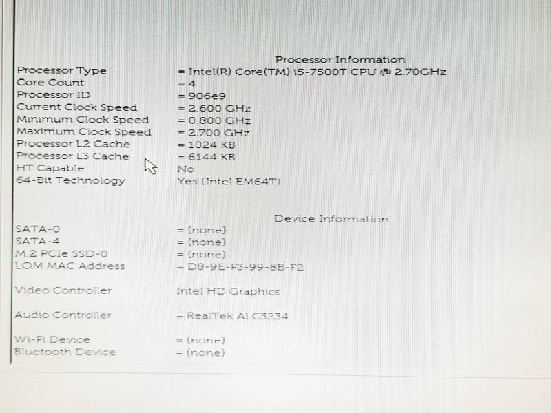 Dell OptiPlex 7050 D10U, i5-7500T@2.7GHz , 0GB No RAM, No HDDs