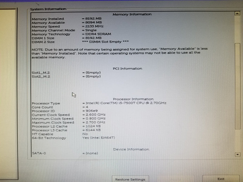 Dell OptiPlex 7050 D10U, i5-7500T@2.7GHz , 8GB RAM, No HDDs