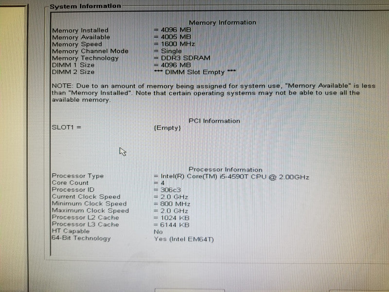 Dell OptiPlex 9020 D09U, i5-4590T@2GHz , 4GB RAM, No HDD