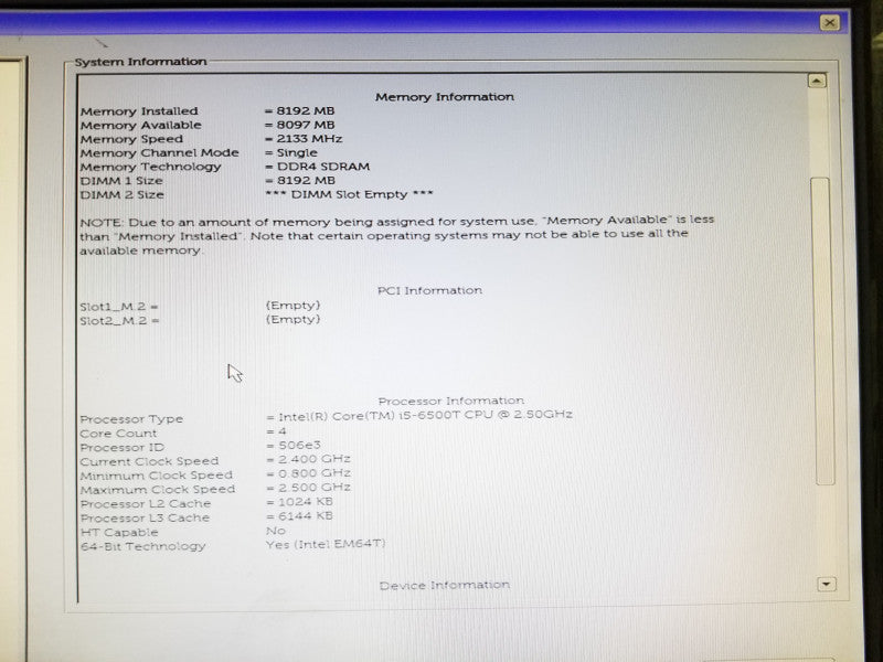 Dell OptiPlex 9020 D10U, i5-6500T@2.5GHz, 8GB RAM, No HDDs
