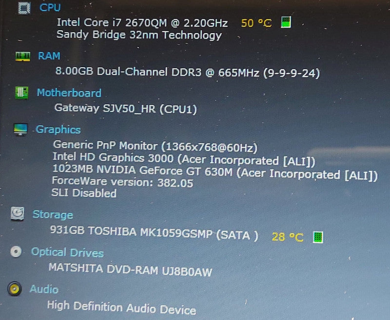 Gateway NV57H i7-2670QM 2.2GHz 8GB RAM 1TB HDD 15.6\\"