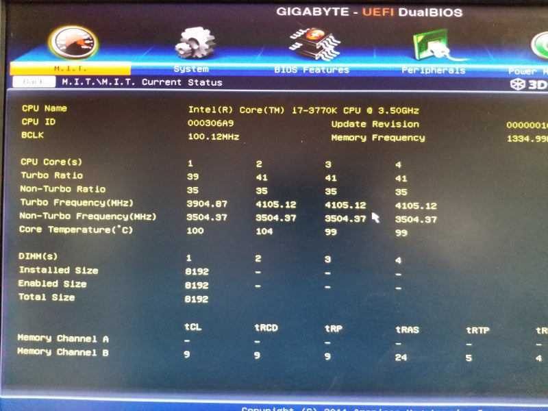 Gigabyte GA-Z77X-UD3H Motherboard w/ i7-3570K@3.5GHz, 8GB RAM, NO CPU FAN