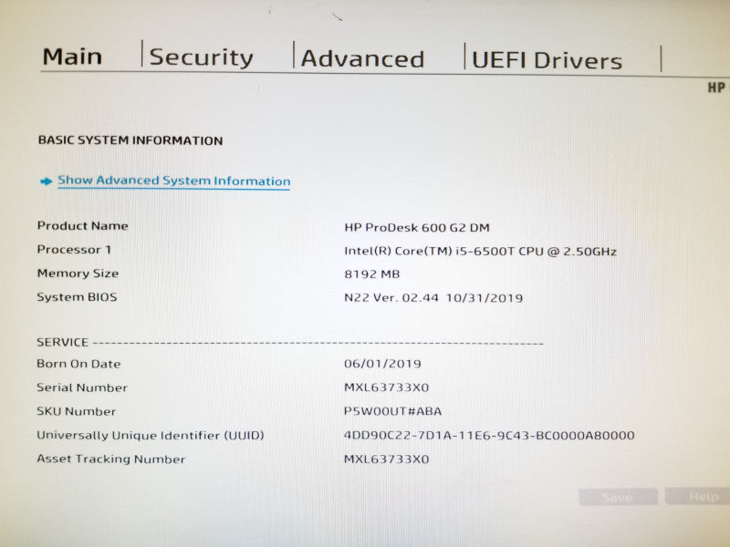 HP Prodesk 600 G2 PC i5-6500T@2.5 GHz, 8GB Ram,No HDD