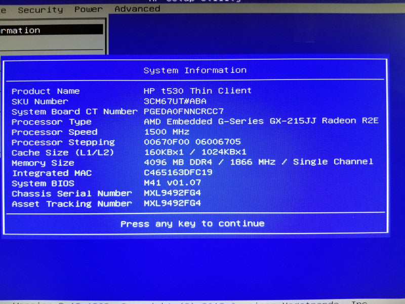 HP T530 Thin Client AMD GX-215JJ 1.50GHZ, 4GB RAM, No HDDs
