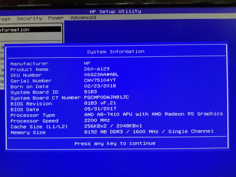 HP TPC-W033-SF AMD-A8-7410 @ 2.2GHz, 8GB RAM, no HDDs