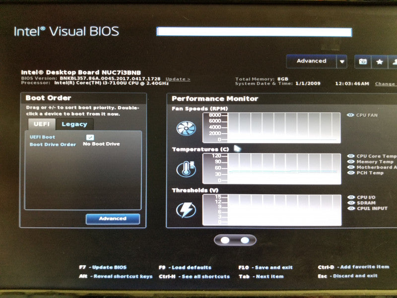 Intel NUC NUC7i3BNH / I3-7100U @ 2.40ghz / 8gb ram / no HDDS