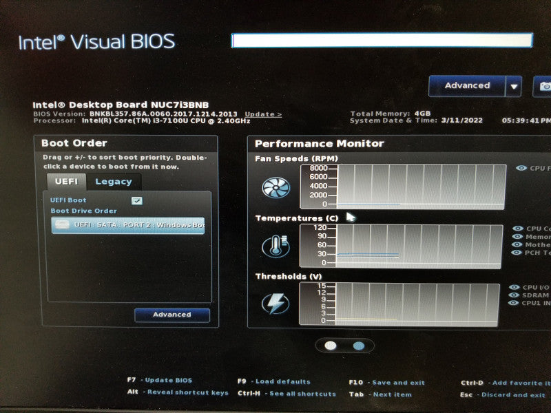 Intel NUC7i3BNB i3-7100U @ 2.40GHz 4GB RAM DDR4 -NO SSD