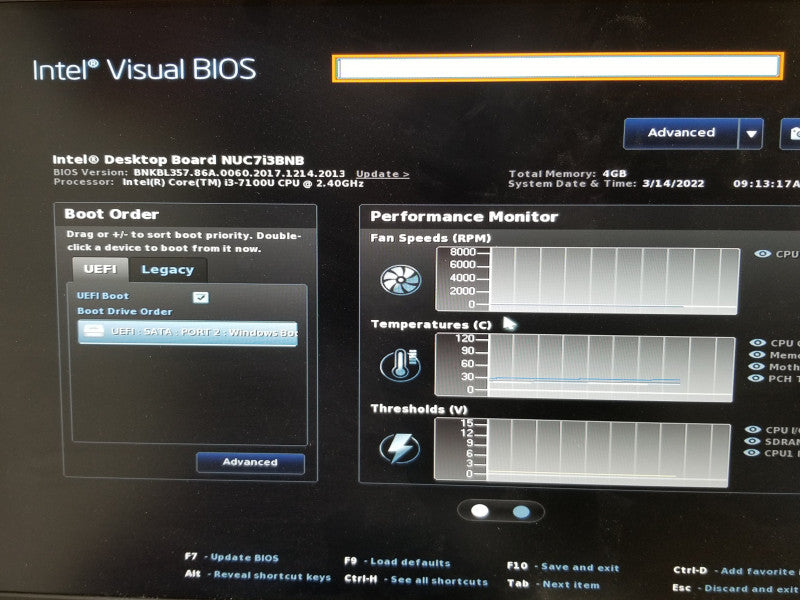 Intel NUC7i3BNB i3-7100U @ 2.40GHz 4GB RAM DDR4 -NO SSD