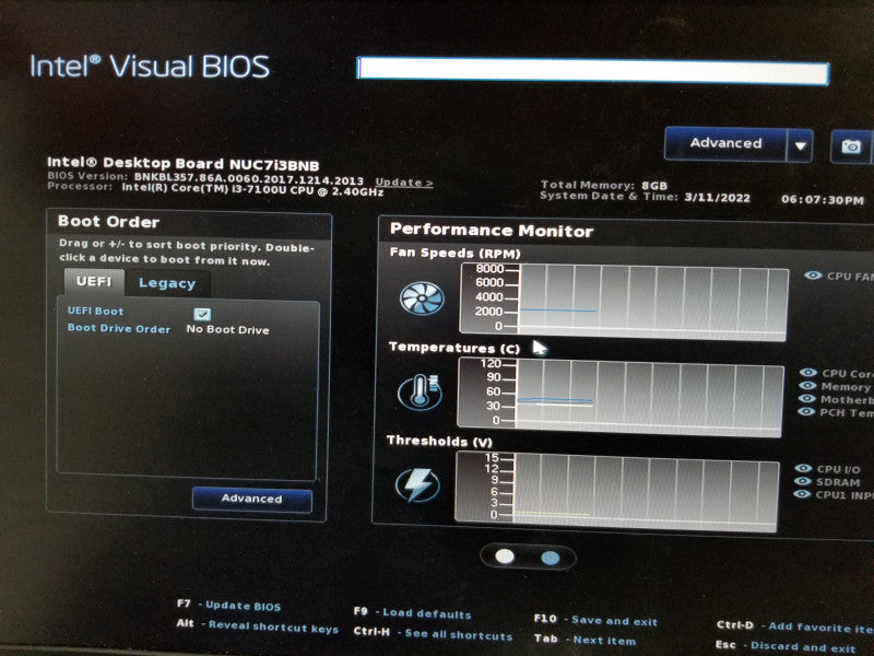 Intel NUC7i3BNB i3-7100U @ 2.40GHz 8GB RAM DDR4 -NO SSD