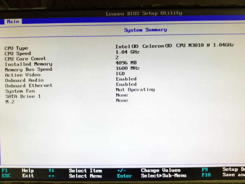 LENOVO ThinkCentre M600, Celeron N3010@1.04GHz, 4GB RAM, No HDDs