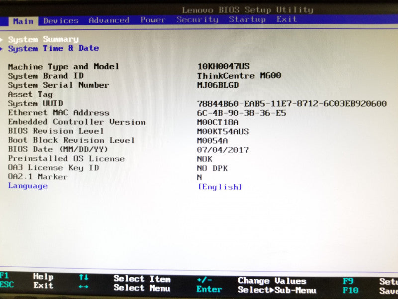 LENOVO ThinkCentre M600, Celeron N3010@1.04GHz, 4GB RAM, No HDDs