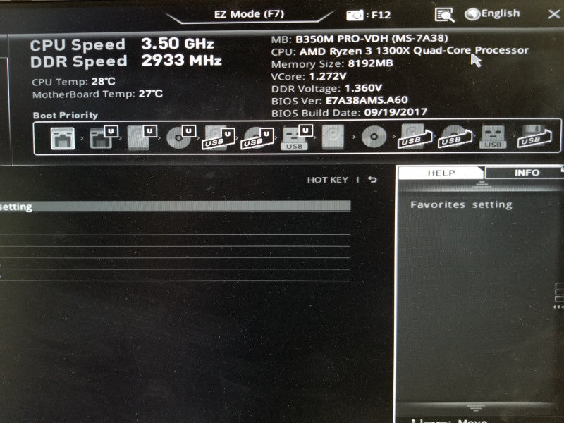 MSI B350M PRO-VDH Motherboard mATX w/ AMD Ryzen 3 1300X, 8GB RAM